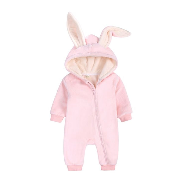 1love2hugs3kisses Baby Bunny Velour Jumpsuit Pink