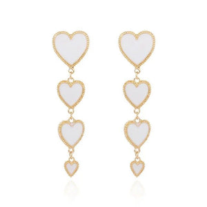 1Love 2Hugs 3Kisses Four Hearts Drop Earrings White