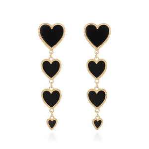 1Love 2Hugs 3Kisses Four Hearts Drop Earrings Black