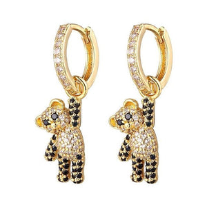 1Love 2Hugs 3Kisses Bear Earrings Gold