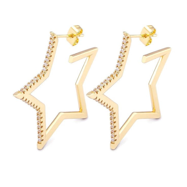 1Love 2Hugs 3Kisses Star Hoop Earrings Zirconia Gold