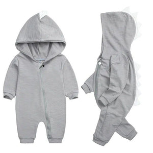 1love2hugs3kisses Baby Dino Jumpsuit Grey White