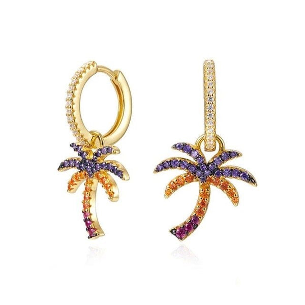 1Love 2Hugs 3Kisses Palmtree Earrings Purple-Orange-Gold