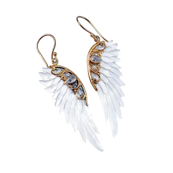 ANGEL ROCKS HAND CARVED WING EARRINGS GOLD