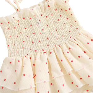 Baby Girl Onesie Red Hearts Ruffle White+ Bow
