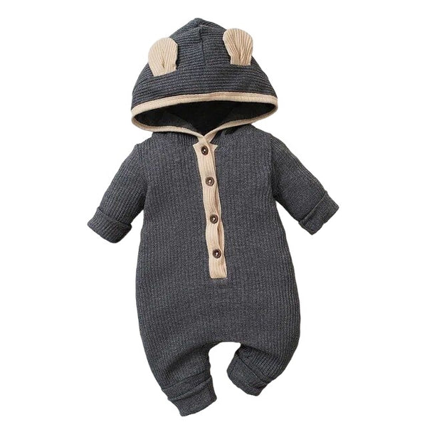 1love2hugs3kisses Baby Bear Jumpsuit Grey Melange Cream