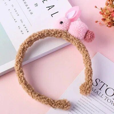 1love2hugs3kisses Plush Kids Headband Beige - Pink Bunny