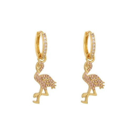 1Love 2Hugs 3Kisses Flamingo Earrings Gold-Lilac