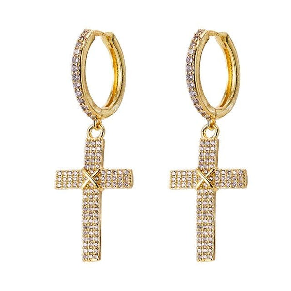1Love 2Hugs 3Kisses Cross Earrings Gold
