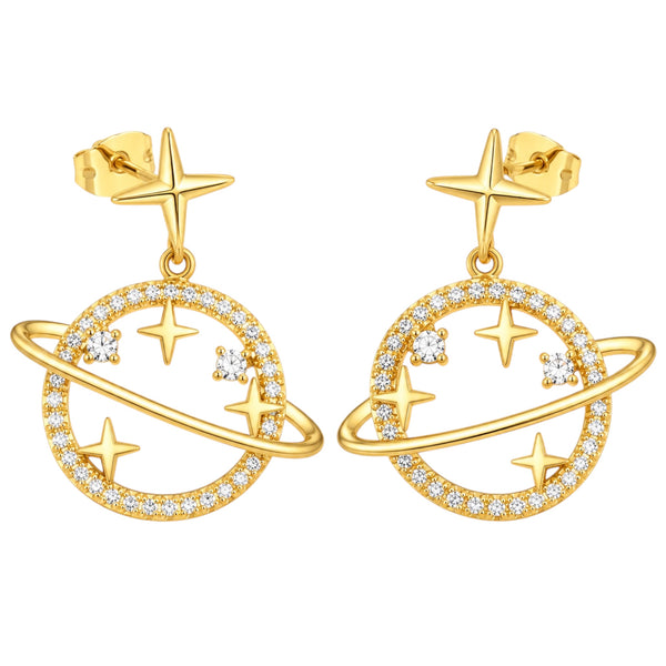 Planet Star Drop Earrings – Gold