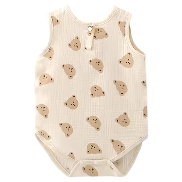 Sleeveless Baby Bear Muslin Onesie - Cream