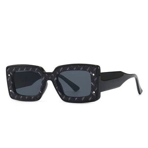 1love2hugs3kisses Square Retro Sunglasses Women Black-Grey