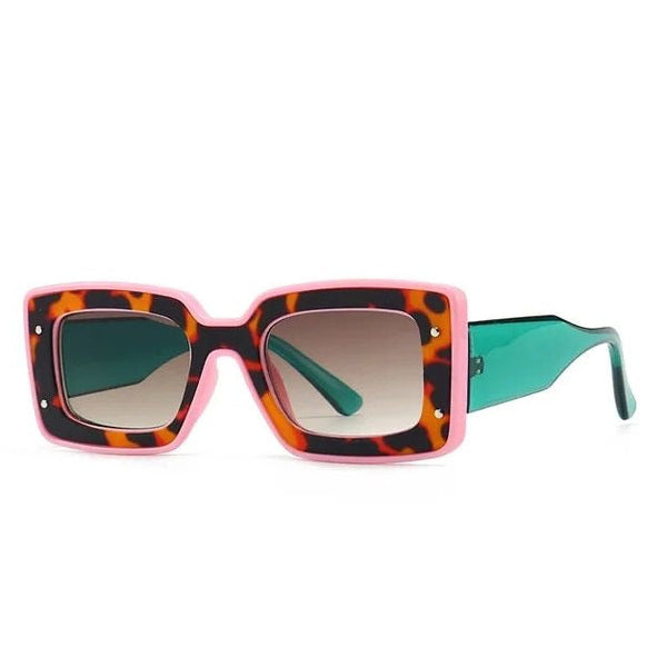 1love2hugs3kisses Square Retro Sunglasses Women Pink-Green