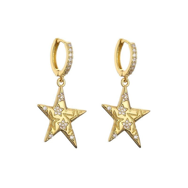 1Love 2Hugs 3Kisses Shiny Rhinestone Star Earrings Gold