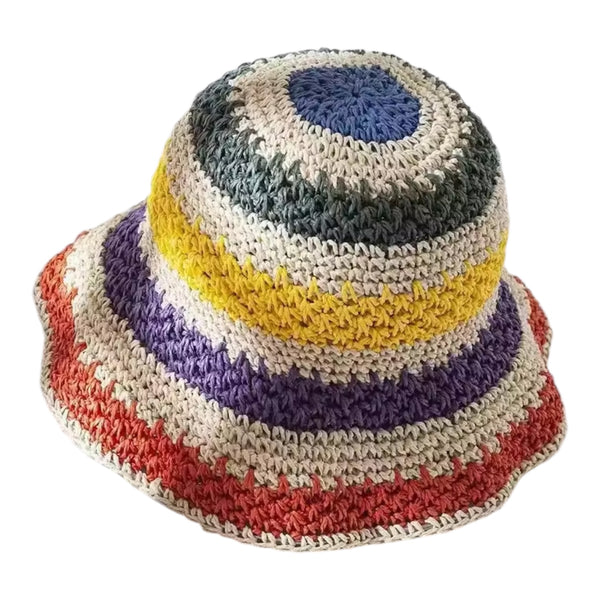 Striped Crochet Bucket Hat - Cream