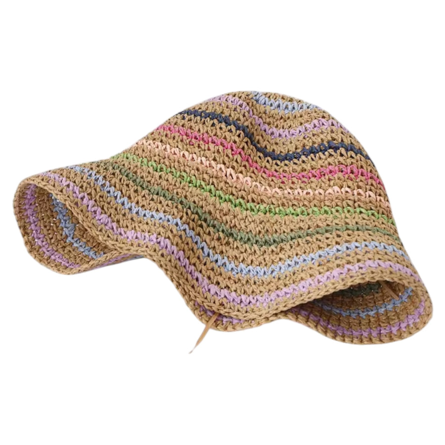 Crochet Straw Bucket Hat Khaki Multicolour Stripes