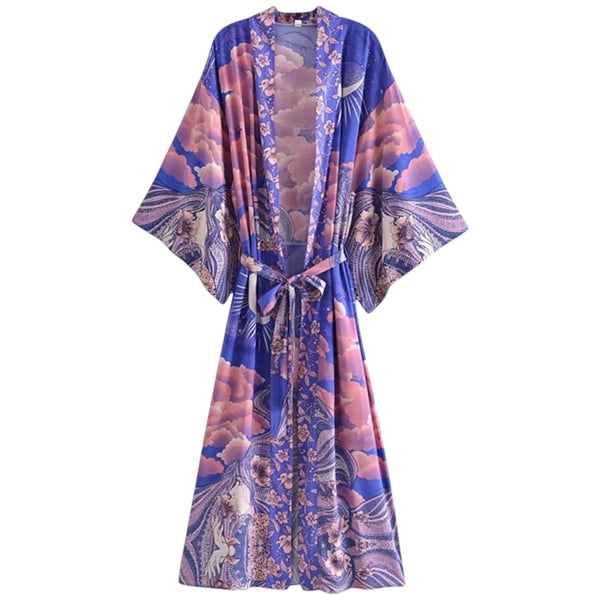 Long Bohemian Moon Kimono - Deep Blue