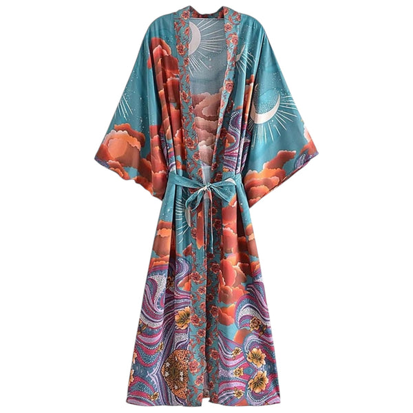 Long Bohemian Moon Kimono - Green