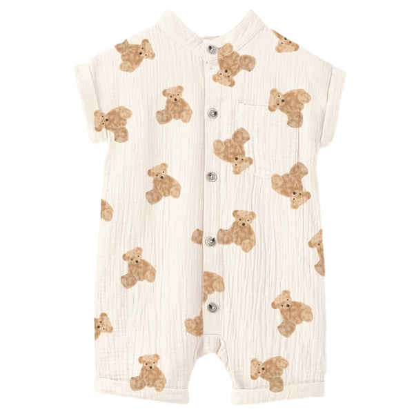 Baby Bear Muslin Romper - Cream