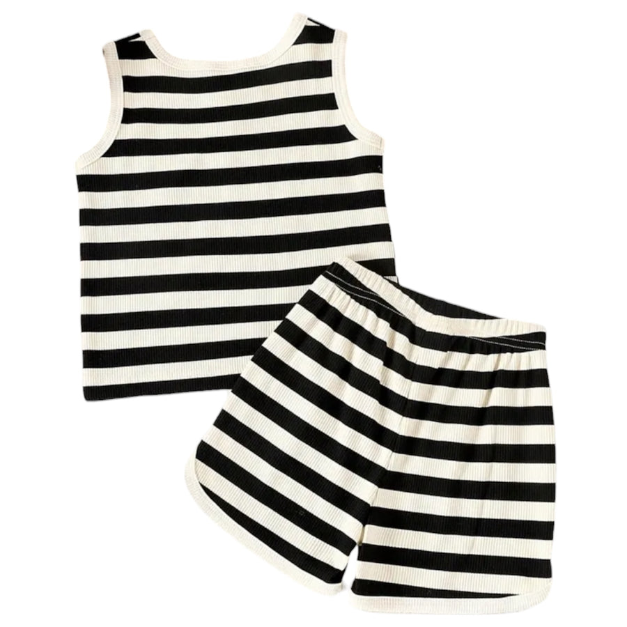 Baby Bear Striped Short Set - Black & Cream