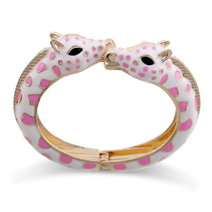 1Love 2Hugs 3Kisses Giraffe Bangle Bracelet Enamel Pink