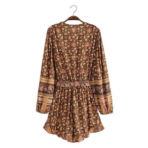 1love2hugs3kisses Long Sleeve Playsuit Brown Flowers