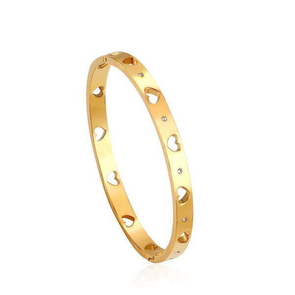 1Love 2Hugs 3Kisses Hearts Bangle Bracelet Zirconia Gold