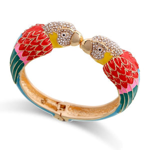 1Love 2Hugs 3Kisses Parrot Bangle Bracelet Enamel Turquoise-Red