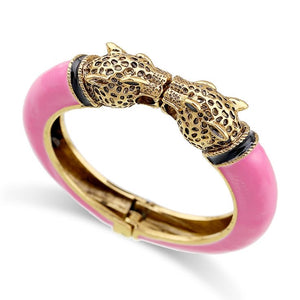 1Love 2Hugs 3Kisses Leopard Bangle Bracelet Enamel Gold-Pink