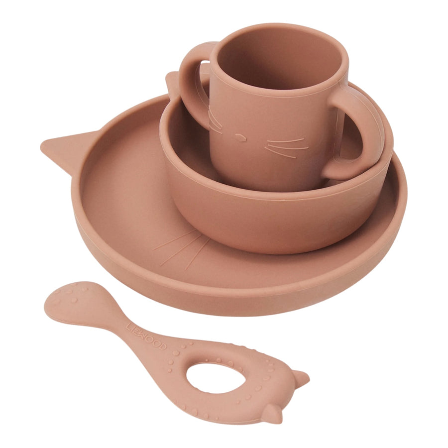 Liewood Vivi Silicone Tableware Baby Cat - Dark Rose available at 1love2hugs3kisses ibiza