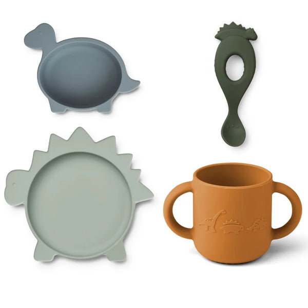 Liewood Vivi Silicone Tableware Baby Dino - Blue Multi Mix available at 1love2hugs3kisses ibiza