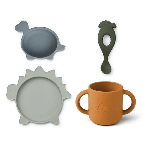 Liewood Vivi Silicone Tableware 4 pack Baby Dino Blue Multi Mix