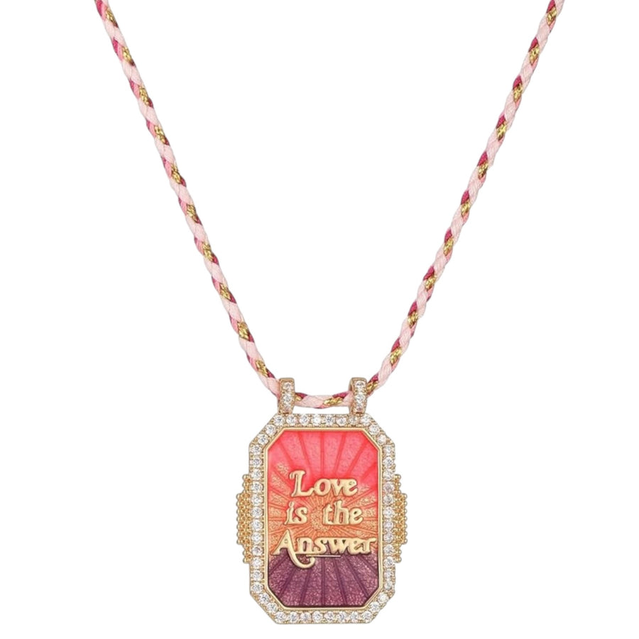 Love Is The Answer Enamel Rope Necklace – Pink & Gold available at 1love2hugs3kisses ibiza