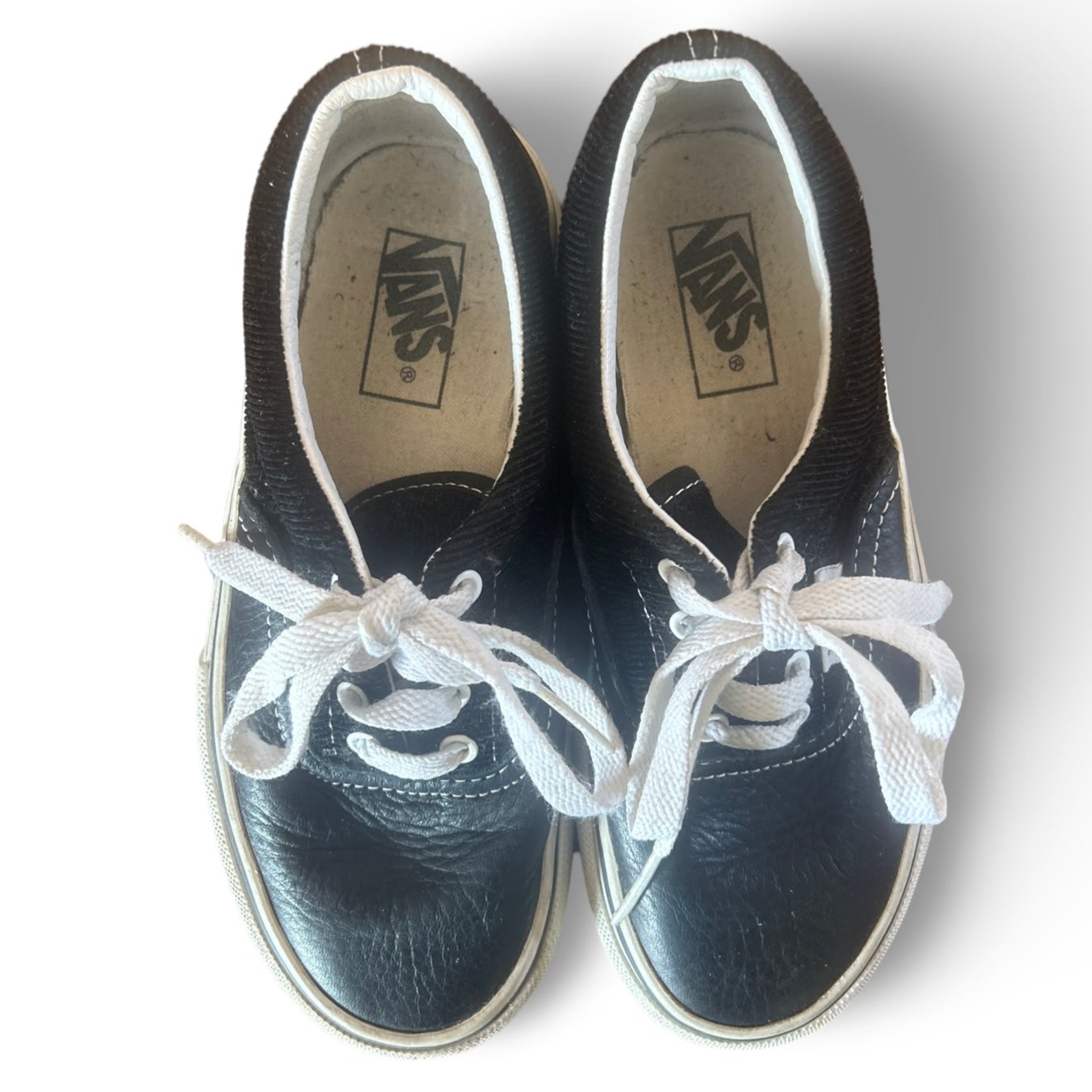Pre Loved Black Leather Vans Kids Size 30 EU 12.5 US