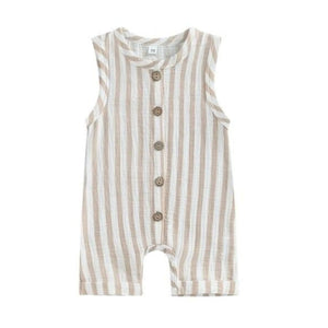 1Love 2Hugs 3Kisses Sleeveless Baby Striped Jumpsuit - Sandy Beige