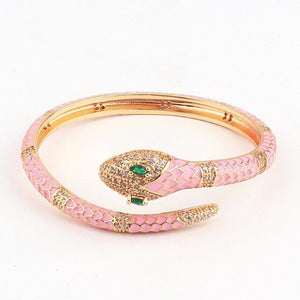 1Love 2Hugs 3Kisses Snake Bangle Bracelet Enamel Pink