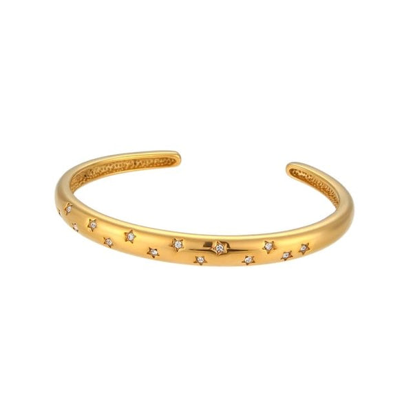 1Love 2Hugs 3Kisses Star Bangle Bracelet Gold Clear Zirconia