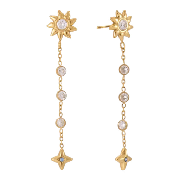 Sun & Star Chain Stud Earrings – Gold Available at 1love2hugs3kisses Ibiza