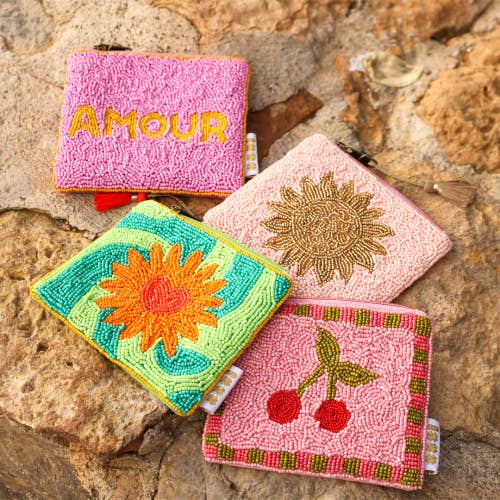 Sun Beaded Pouch - Pink from 1love2hugs3kisses Ibiza 