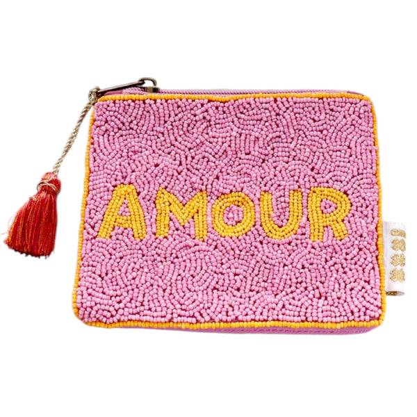 Amour Beaded Pouch - Pink From 1love2hugs3kisses Ibiza 