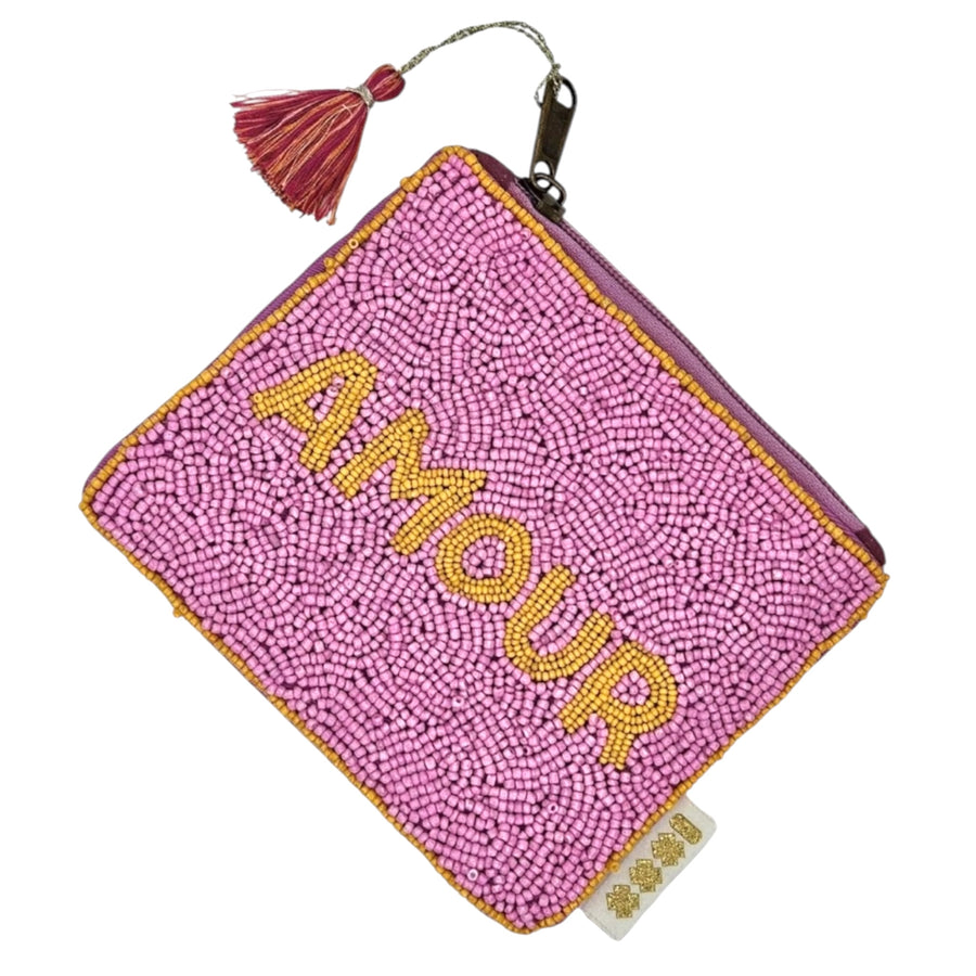 Amour Beaded Pouch - Pink From 1love2hugs3kisses Ibiza 