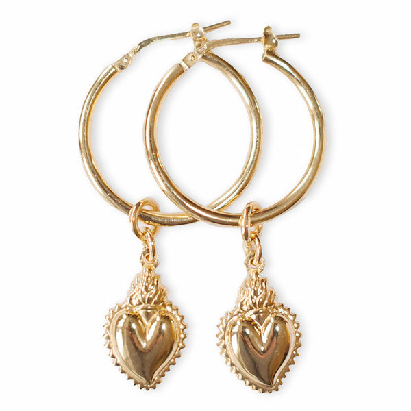 Angel Rocks Small Hoops Sacred Heart - Gold Available at 1love2hugs3kisses Ibiza