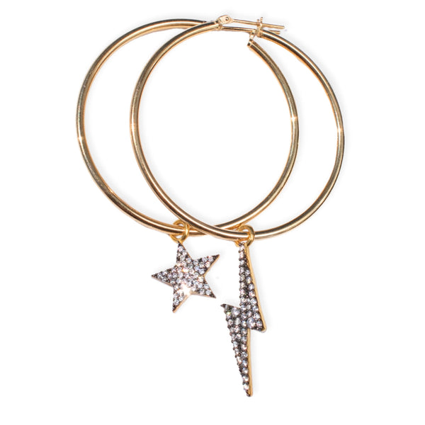 Angel Rocks Bowie Hoops - Gold Cosmic Grey Diamanté Available at 1love2hugs3kisses Ibiza