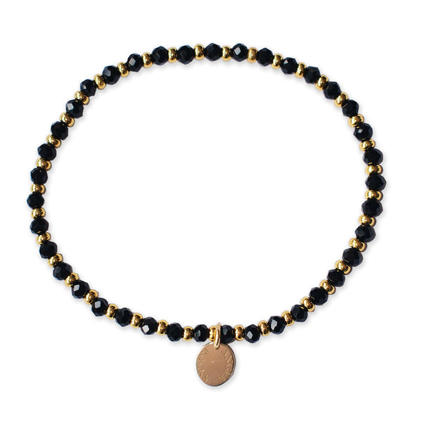 Angel Rocks Eclipse Stretch Bracelet - Black & Gold Available at 1love2hugs3kisses Ibiza