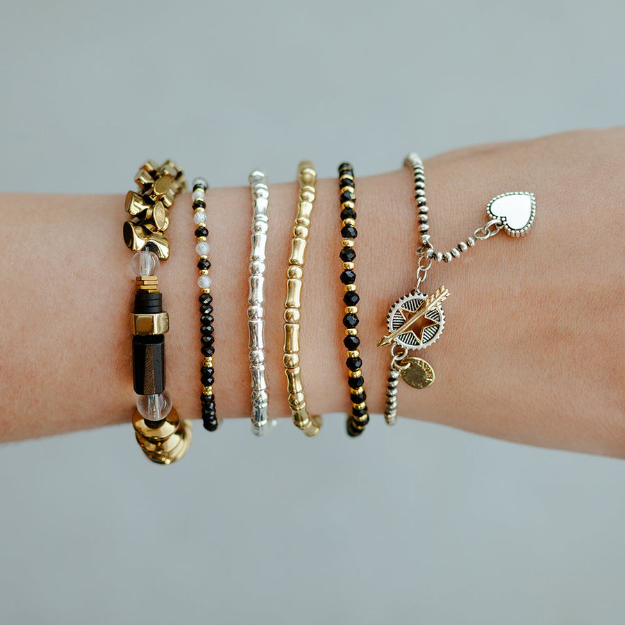 Angel Rocks Eclipse Stretch Bracelet - Black & Gold Available at 1love2hugs3kisses Ibiza