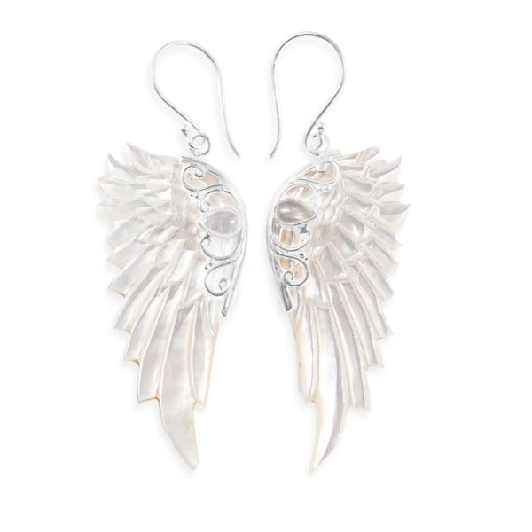 ANGEL ROCKS HAND CARVED WING EARRINGS SILVER available at 1Love2Hugs3Kisses ibiza 