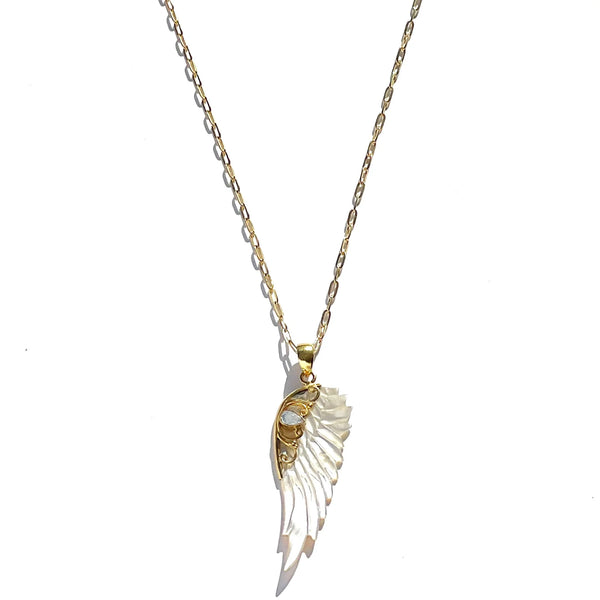 ANGEL ROCKS HAND CARVED WING NECKLACE GOLD available at 1Love2Hugs3Kisses ibiza 