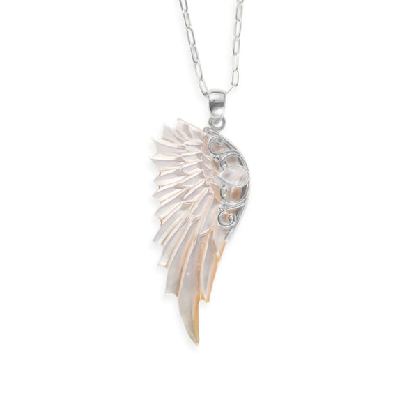 ANGEL ROCKS HAND CARVED WING NECKLACE SILVER available at 1Love2Hugs3Kisses ibiza 