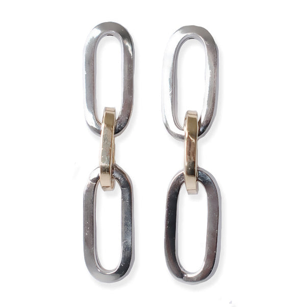 Angel Rocks Mixed Metal Paperclip Chain Earrings - Silver & Gold Available At 1love2hugs3kisses Ibiza