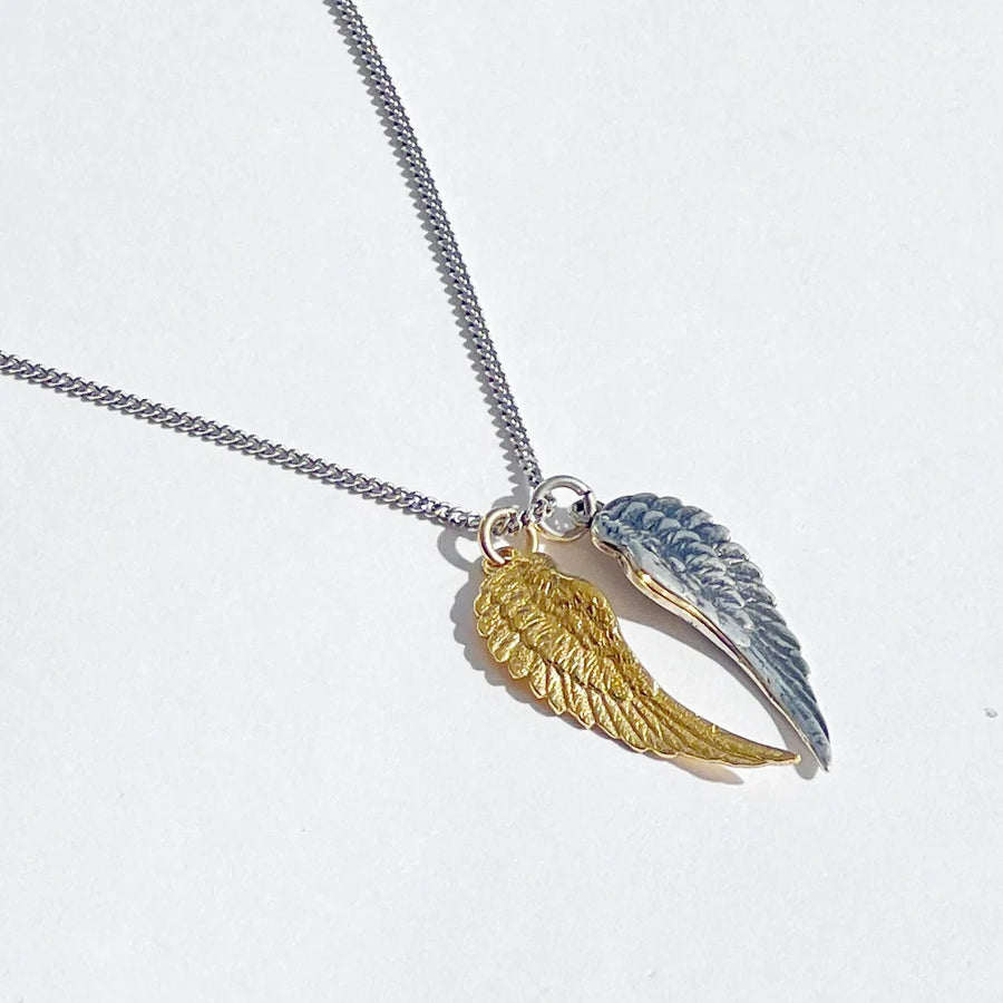ANGEL ROCKS PAIR OF ANGEL WINGS NECKLACE GOLD & SILVER available at 1Love2Hugs3Kisses ibiza 